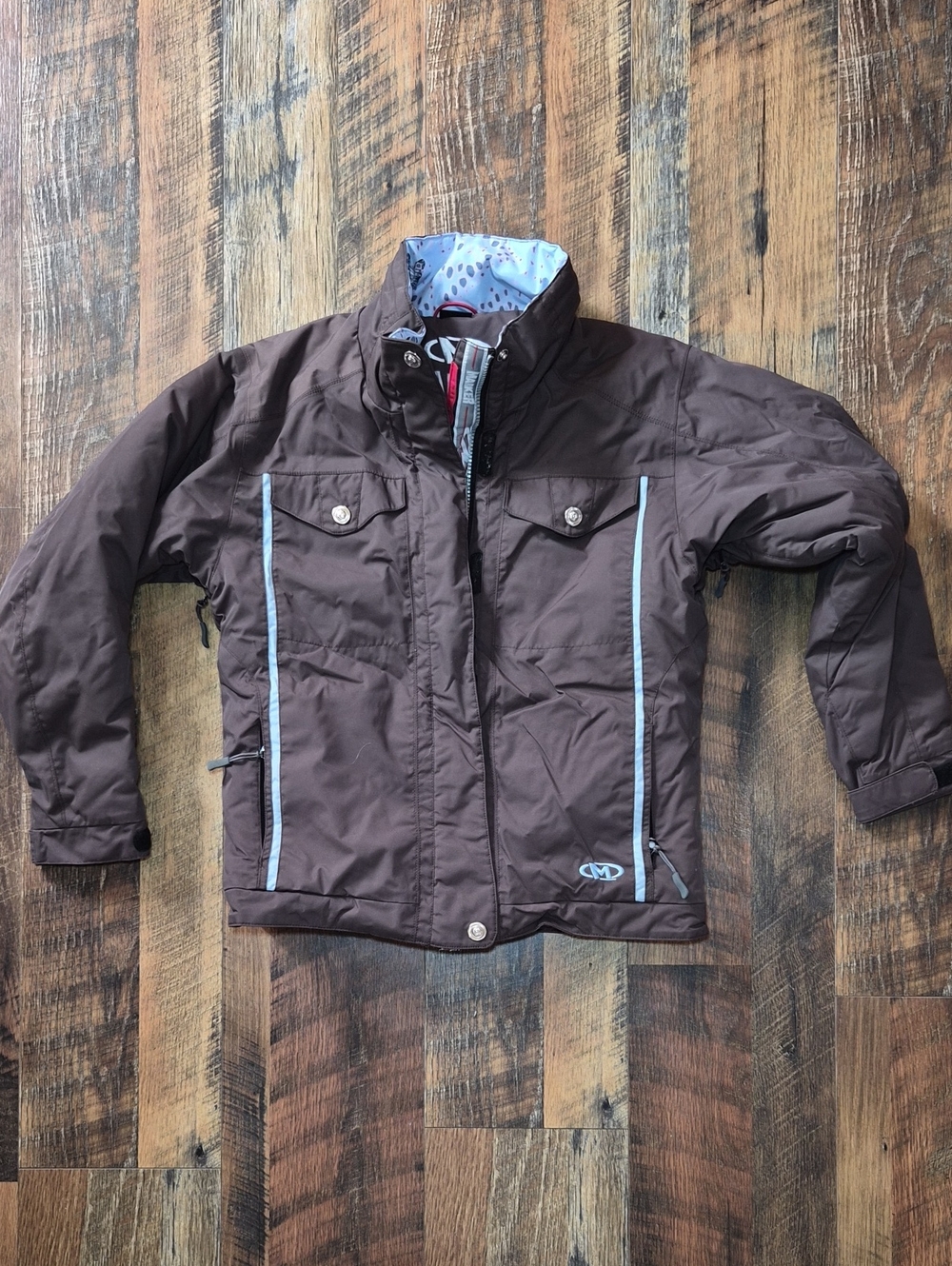 Marker Brown Puffer Jacket with Light Blue Trim Winter Snow Juniors 12